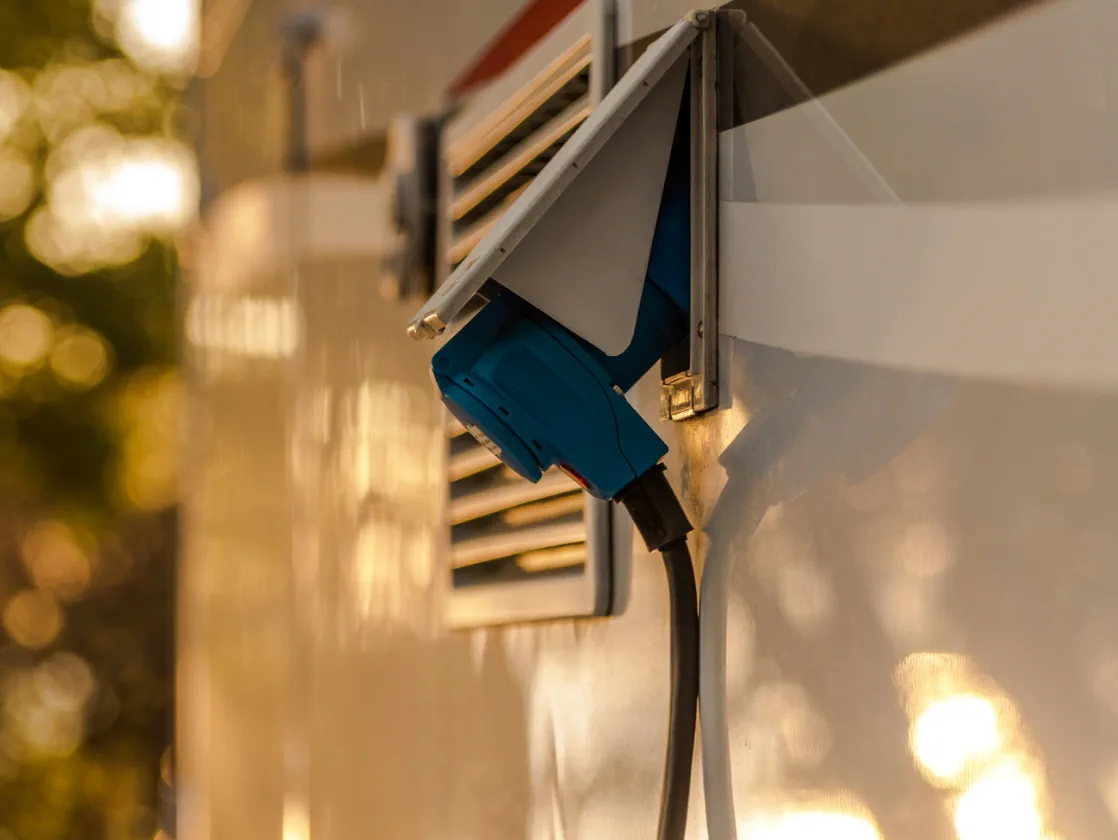 RV shore power service and 30-amp 50-amp connection inspection in Fort Lauderdale Florida - certified technician checking campground pedestal connection at T.Y. Park Broward County